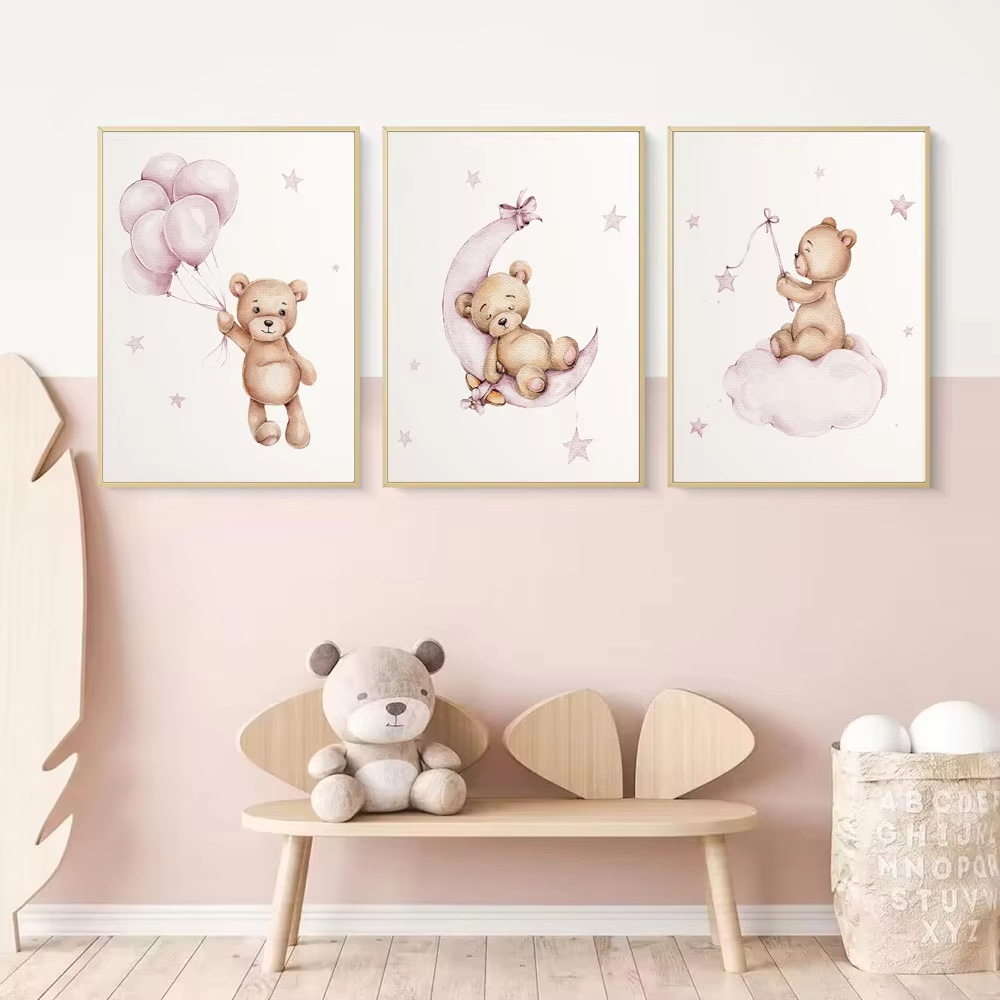 Baby Nursery Decor Girl - Bear Nursery Wall Art Decor Teddy