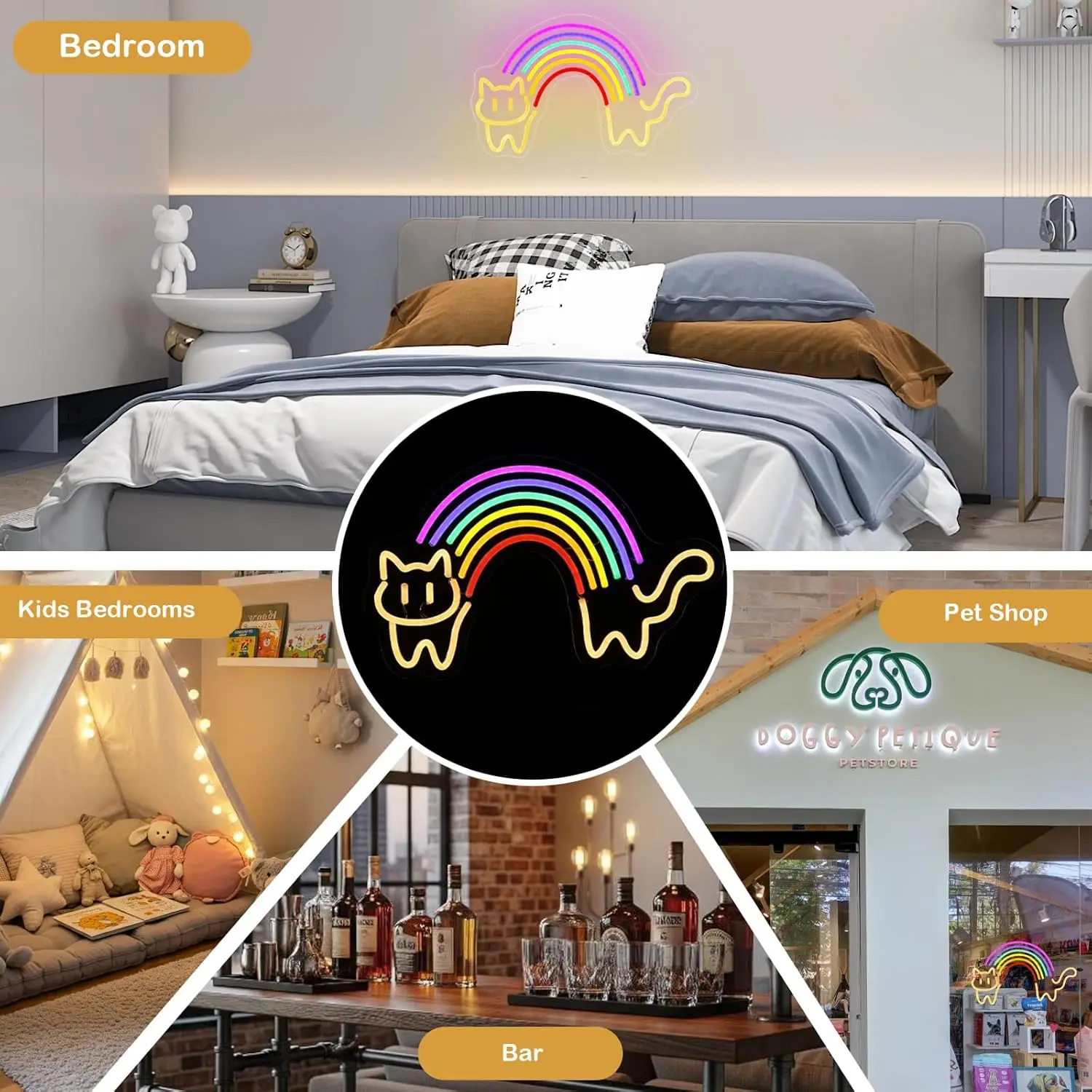 Rainbow Cat Neon Sign Cute Cat - огляд і ціна Baby Nursery Wall Lights