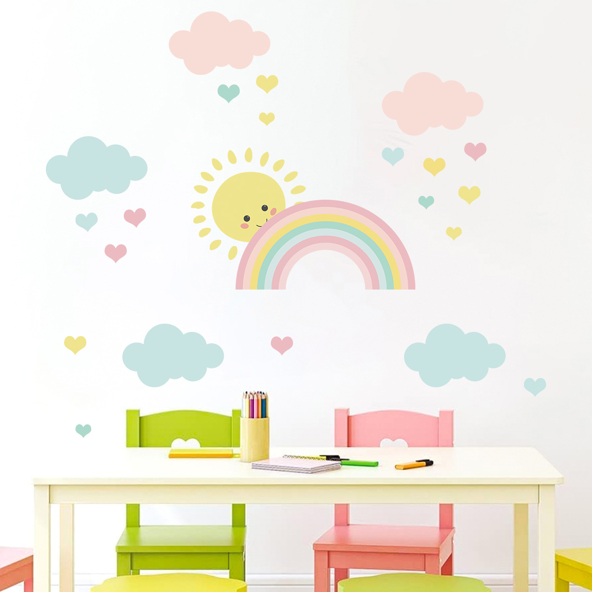 Cartoon Sun Rainbow Clouds Wal - огляд і ціна Baby Nursery Decor Girl