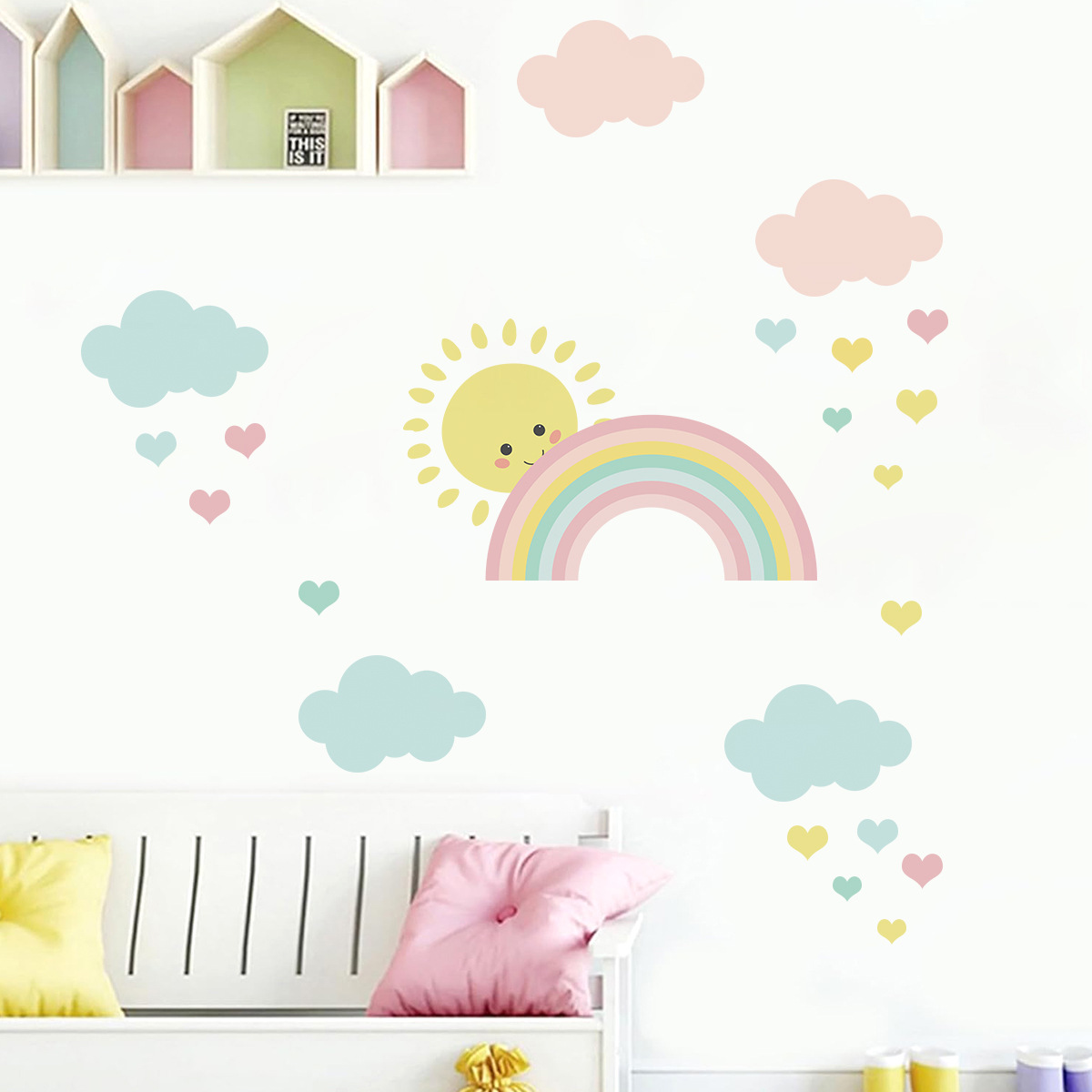 Cartoon Sun Rainbow Clouds Wal - огляд і ціна Baby Nursery Decor Girl