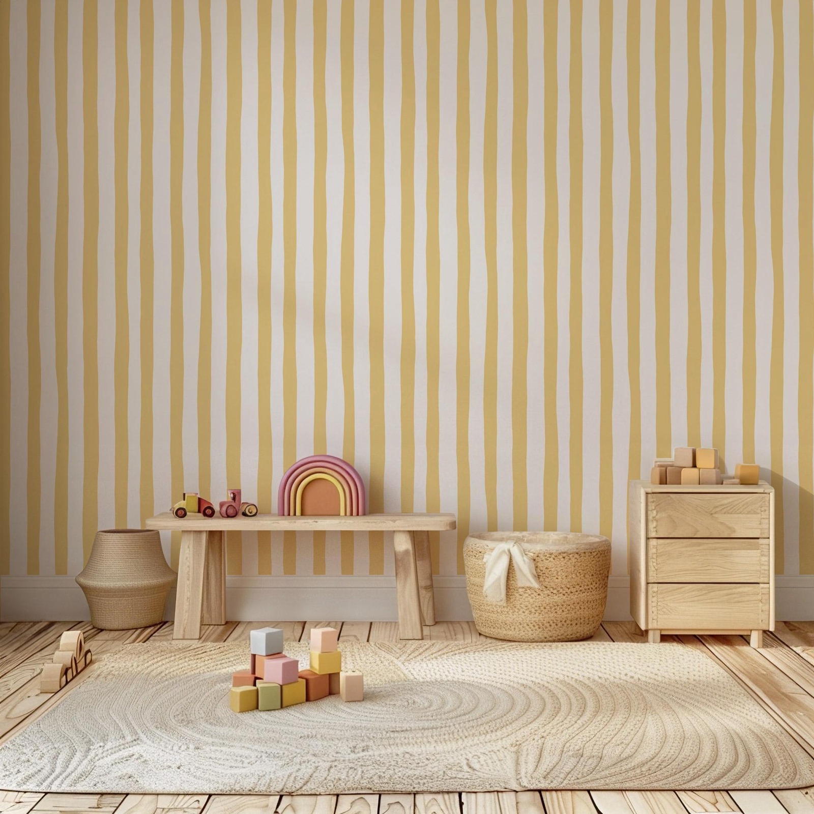 Sunshine Yellow Wobbly Stripes - огляд і ціна Baby Nursery Peel And Stick Wallpaper