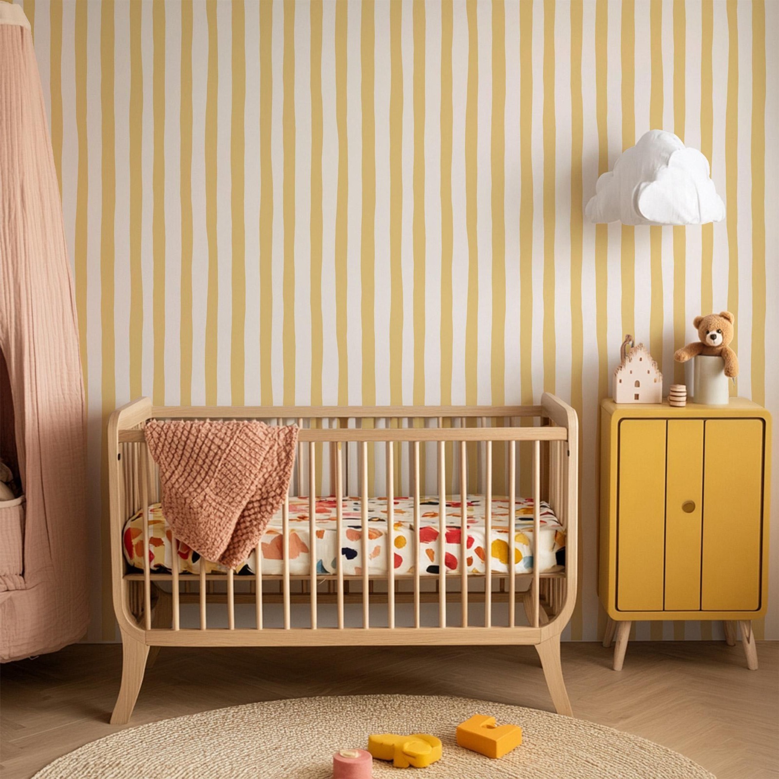 Sunshine Yellow Wobbly Stripes - огляд і ціна Baby Nursery Peel And Stick Wallpaper
