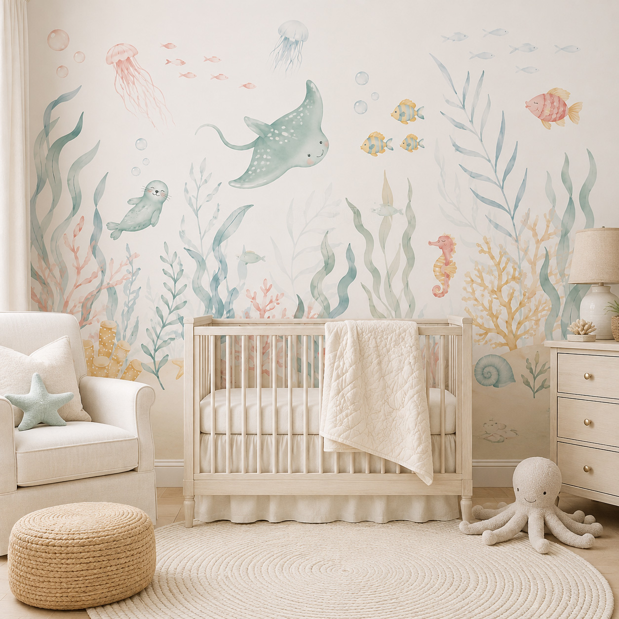 Ocean Animals Self Adhesive Wa - огляд і ціна Baby Nursery Peel And Stick Wallpaper