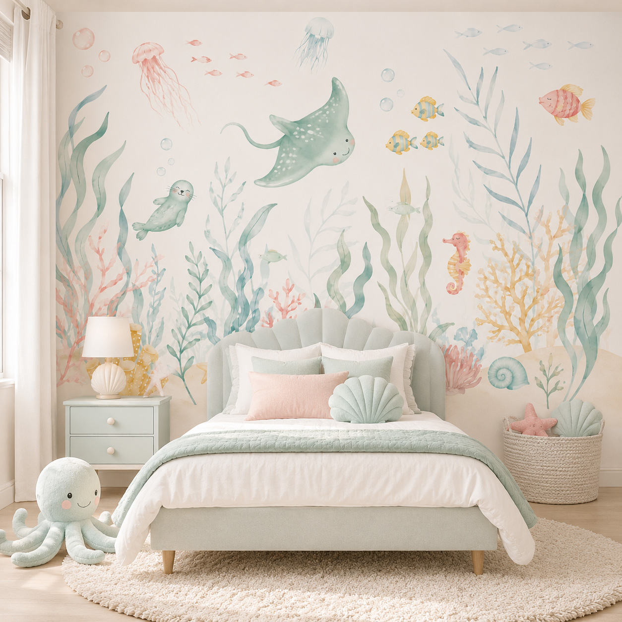 Ocean Animals Self Adhesive Wa - огляд і ціна Baby Nursery Peel And Stick Wallpaper