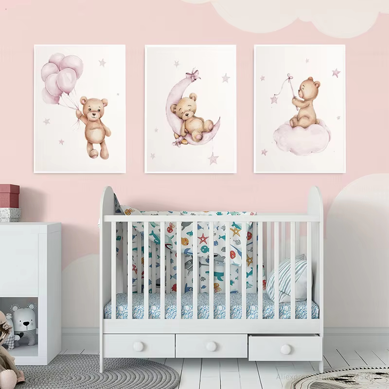 Bear Nursery Wall Art Decor Te - огляд і ціна Baby Nursery Decor Girl