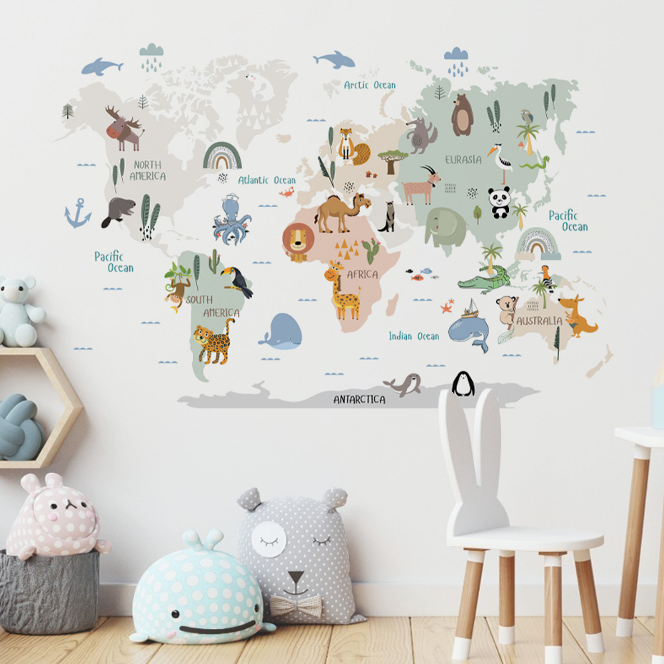 Watercolor  Cartoon World Map  - огляд і ціна Baby Nursery Decor Girl