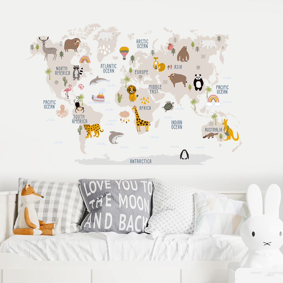 Watercolor  Cartoon World Map  - огляд і ціна Baby Nursery Decor Girl
