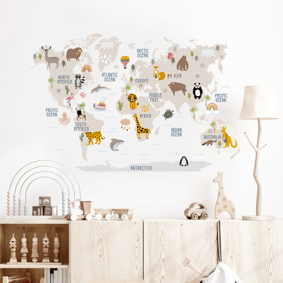 Watercolor  Cartoon World Map  - огляд і ціна Baby Nursery Decor Girl